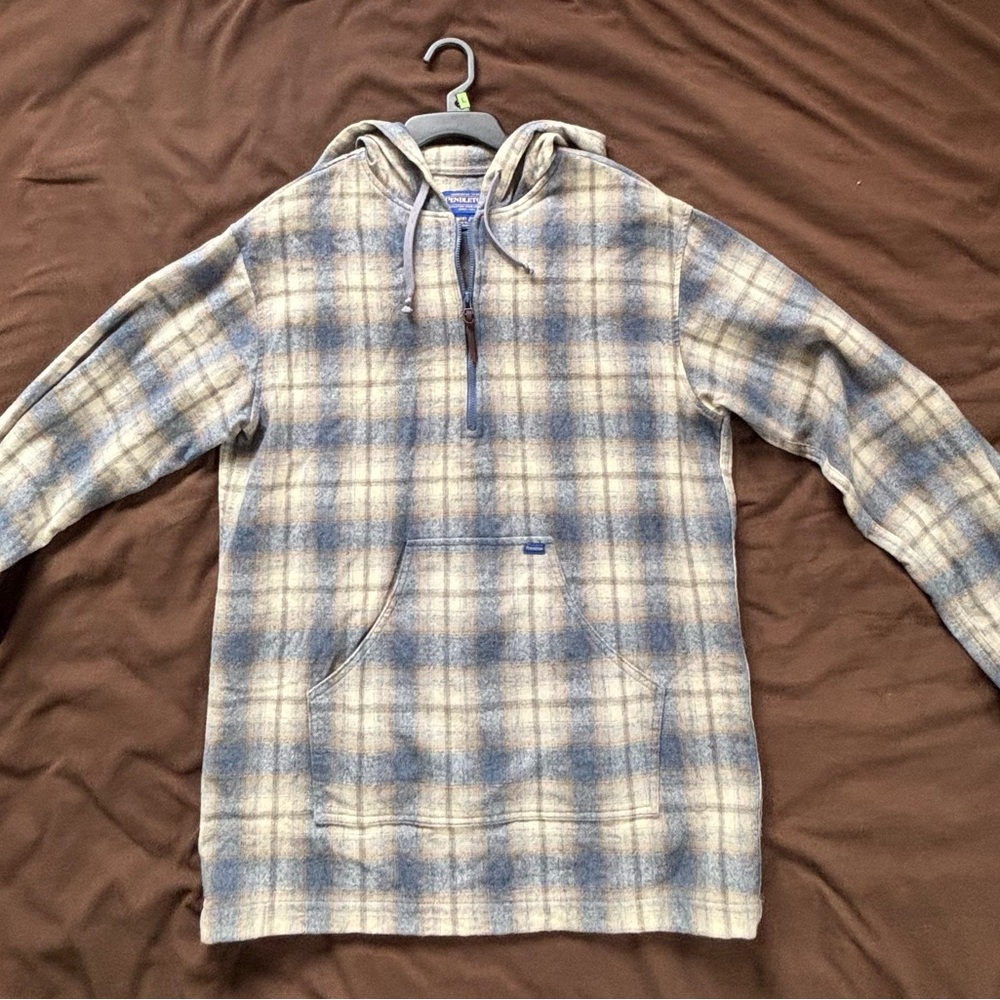 Blue and Cream Plaid Wool Pendleton ' Gremy Shirt' Hoodie